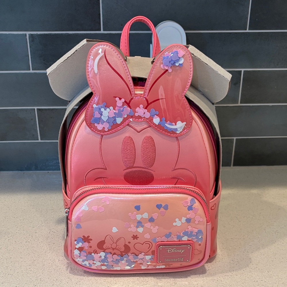 Disney Minnie Mouse Pink Loungefly with Shimmering Confetti NWT